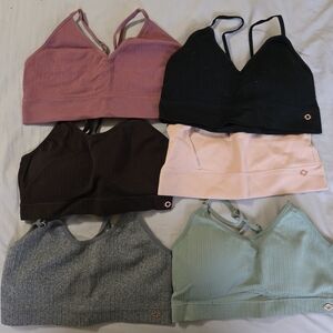 Set of Six Ribbed Bralettes in Various Colors